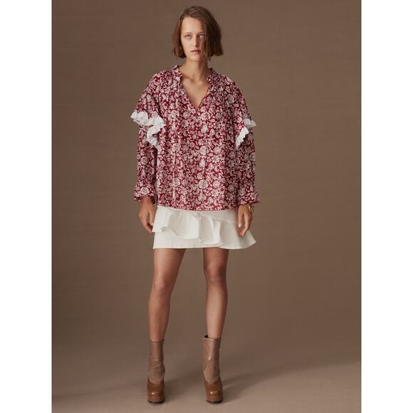 See by Chloé Red Printed Ruffle Blouse IT 34 / US XS – Elegant Designer Top - Picture 13 of 13